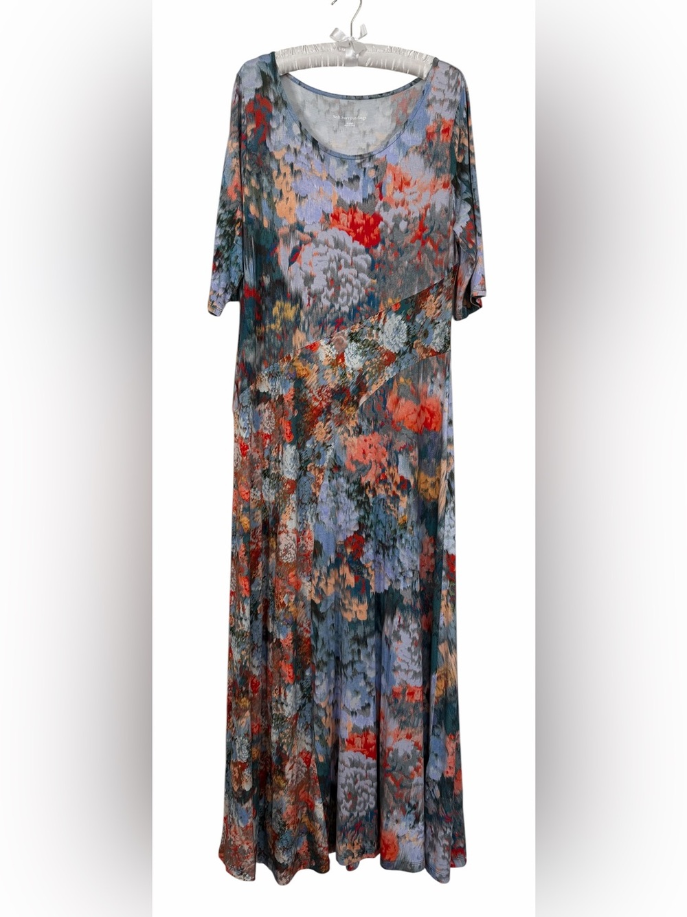 Soft Surroundings Nanette Maxi Dress Abstract Watercolor Floral Print Sz XL